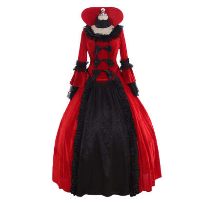 Retro Floral Print Gothic Women's Dress - Elegant Fall Winter Party Gown with Flare Sleeves-Astricos