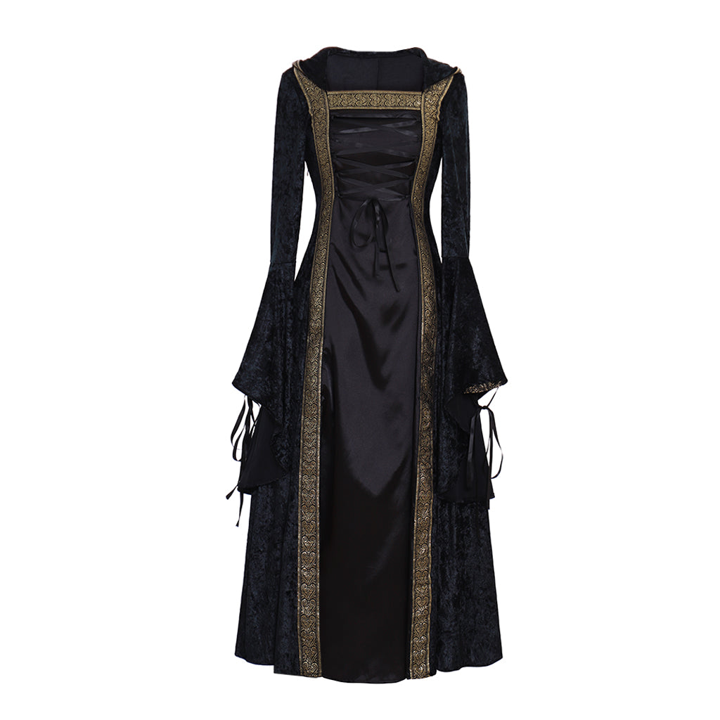 Custom Made Medieval Renaissance Black Velvet Dress Ball Gown for Cosplay-Astricos