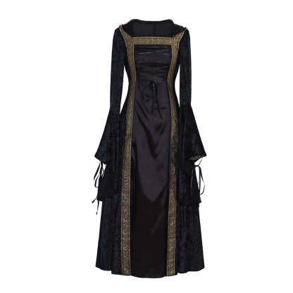 Custom Made Medieval Renaissance Black Velvet Dress Ball Gown for Cosplay-Astricos