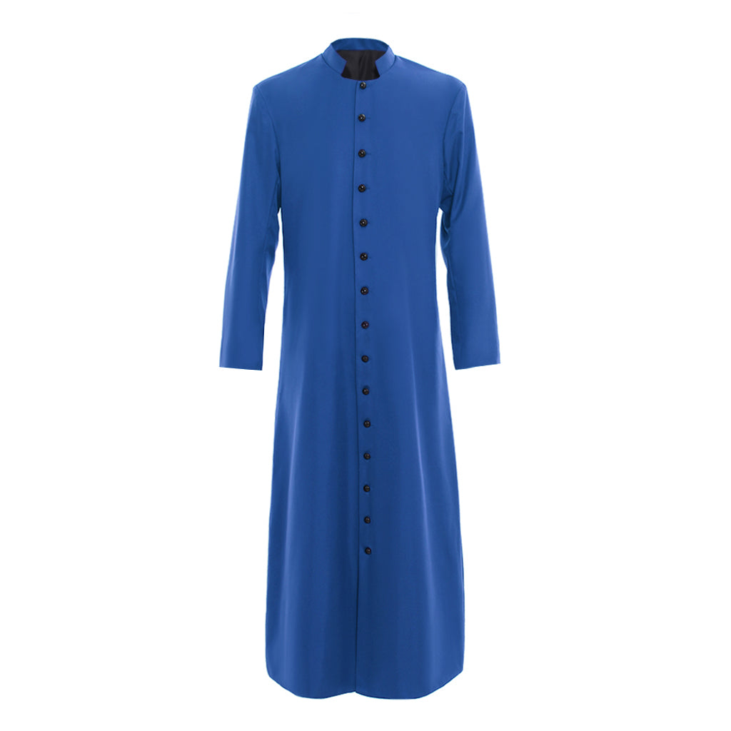 Blue Men's Clergy Robes Cassock - Traditional Church Priest Costume with Standing Collar-Astricos