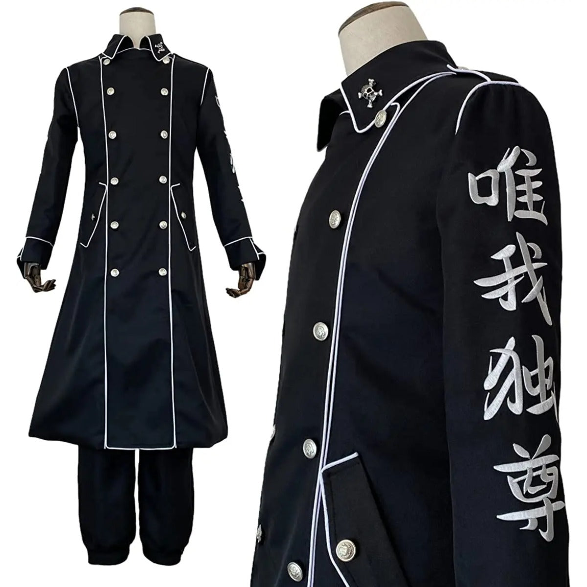 Tokyo Anime Ran Rindo Haitani Cosplay Costume - Manji Gang Black Coat & Pants Set with Embroidery-Astricos