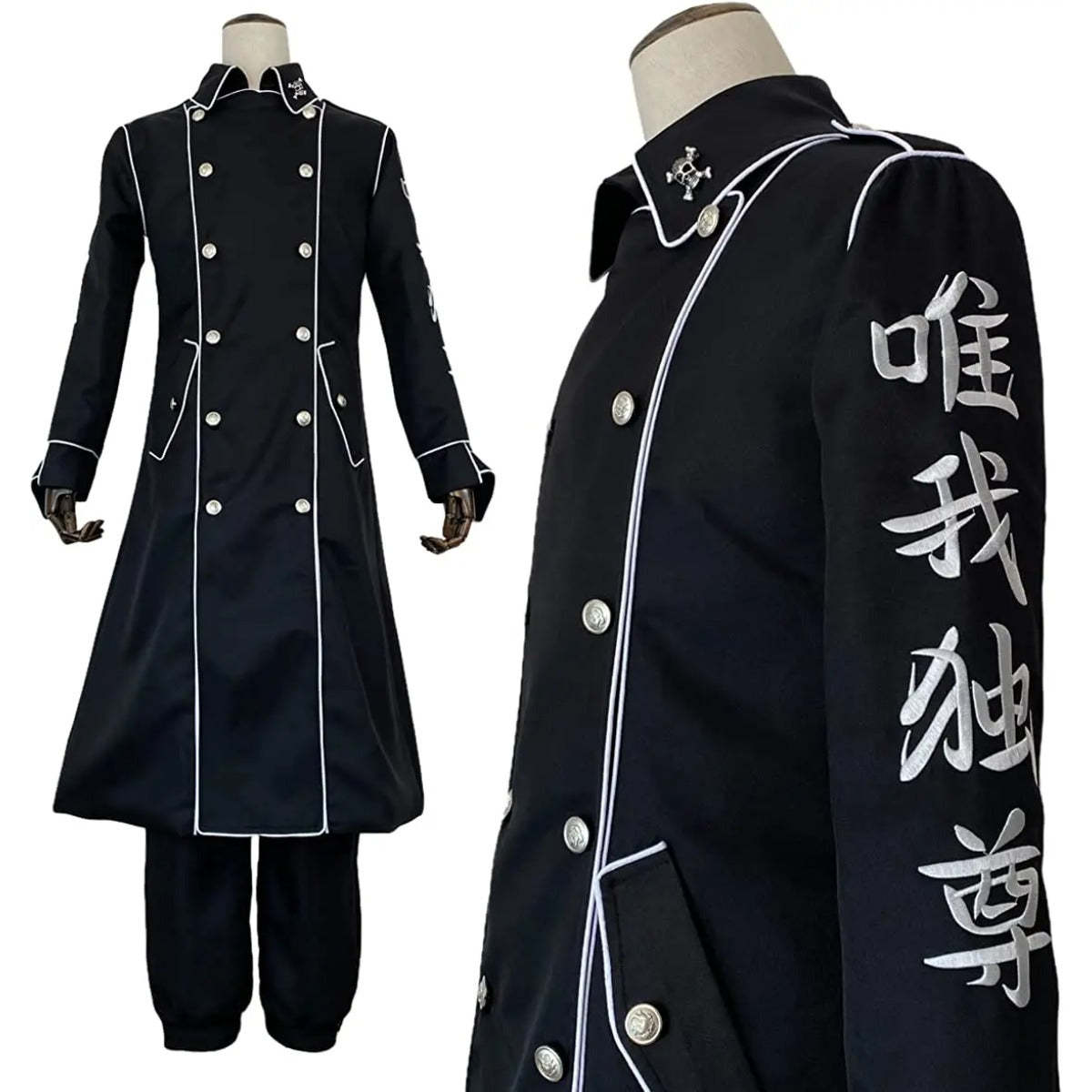 Tokyo Anime Ran Rindo Haitani Cosplay Costume - Manji Gang Black Coat & Pants Set with Embroidery-Astricos