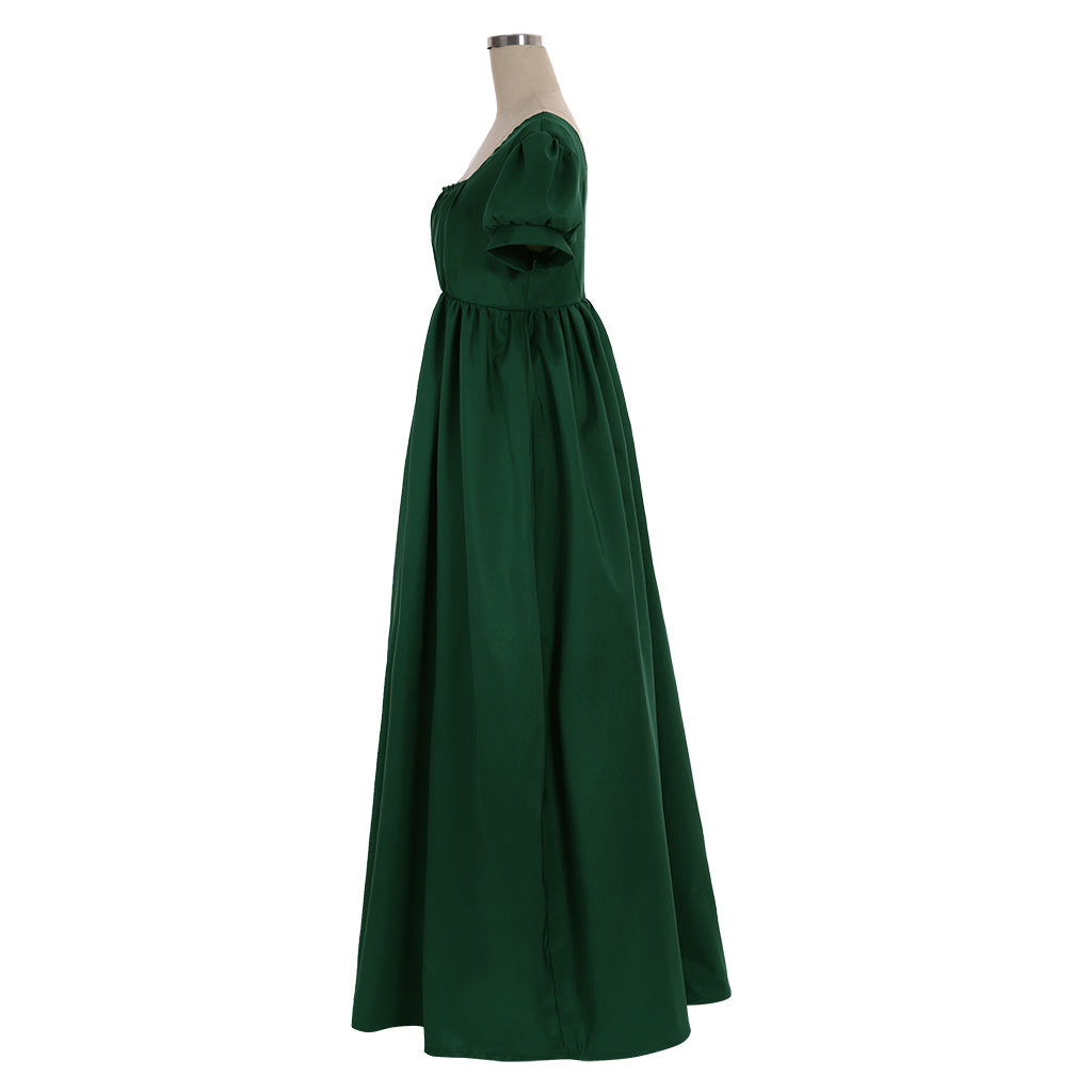 Elegant Green Regency Dress - Custom Made Medieval Lady Ball Gown High Waist Tea Dress-Astricos