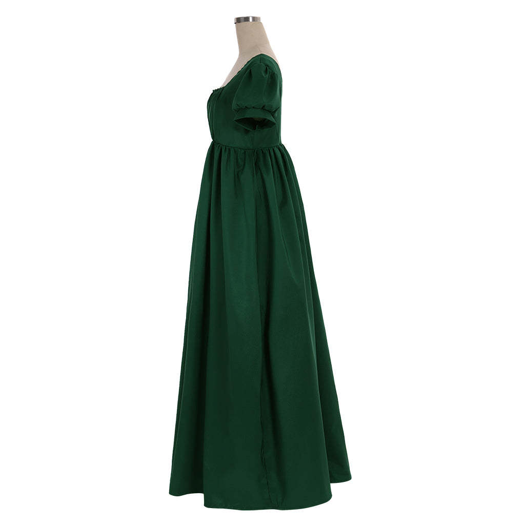 Elegant Green Regency Dress - Custom Made Medieval Lady Ball Gown High Waist Tea Dress-Astricos