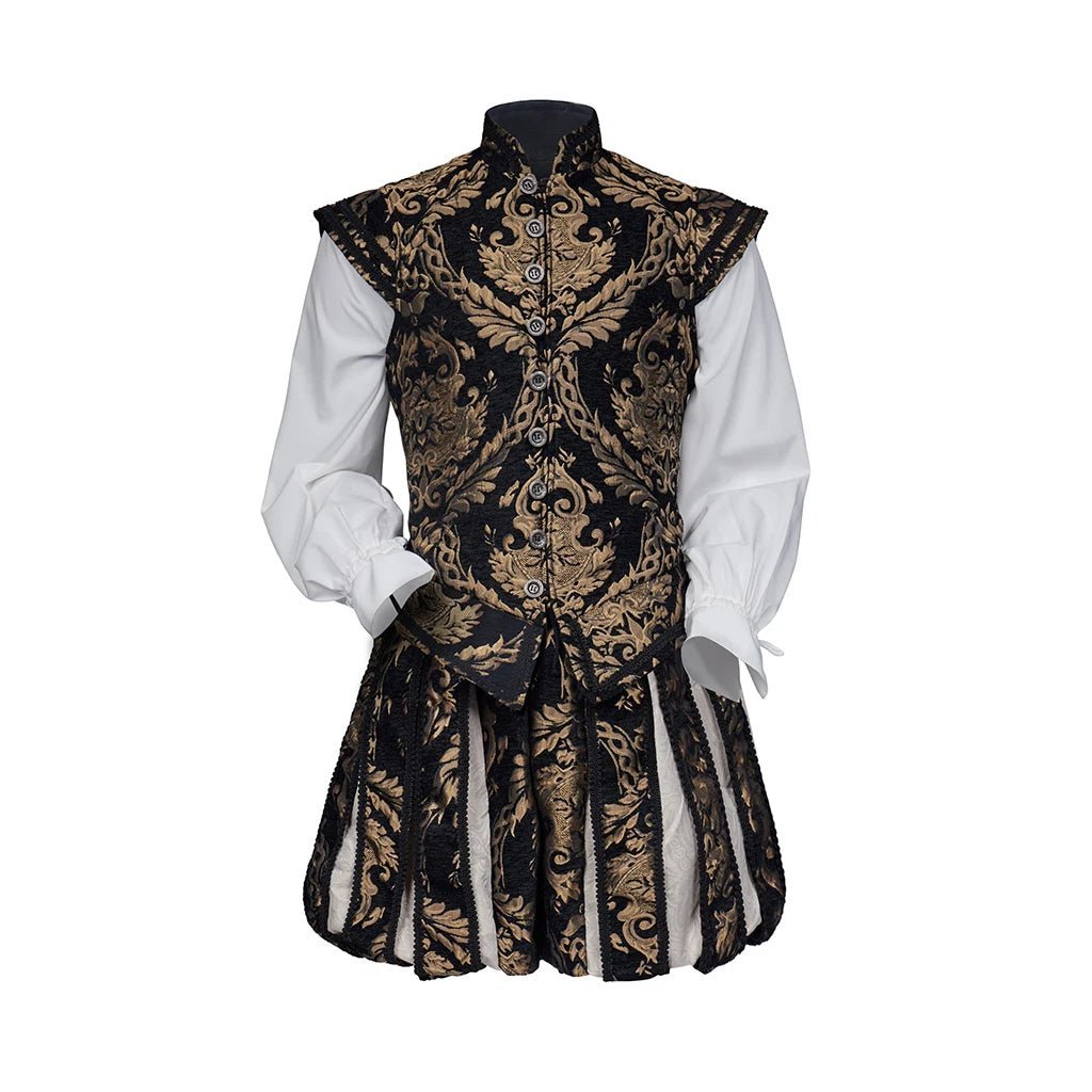 15th Century Renaissance Tudor Prince Costume - Luxurious Embroidered Vest & Pants Full Set | Astricos-Astricos