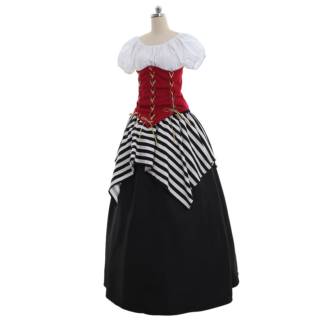 Red Black Medieval Renaissance Victorian Corset Pirate Dress - Perfect for Halloween & Carnival Parties-Astricos