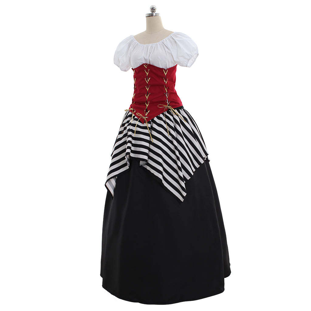 Red Black Medieval Renaissance Victorian Corset Pirate Dress - Perfect for Halloween & Carnival Parties-Astricos