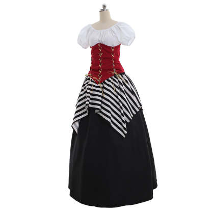 Red Black Medieval Renaissance Victorian Corset Pirate Dress - Perfect for Halloween & Carnival Parties-Astricos