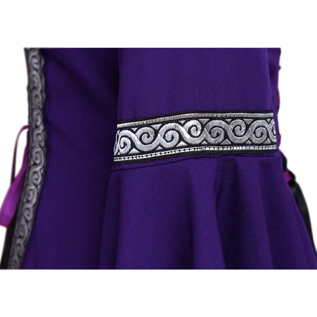 Gothic Victorian Purple Cosplay Dress with Long Trumpet Sleeves - Elegant Medieval Ball Gown-Astricos