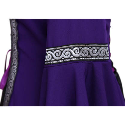 Gothic Victorian Purple Cosplay Dress with Long Trumpet Sleeves - Elegant Medieval Ball Gown-Astricos
