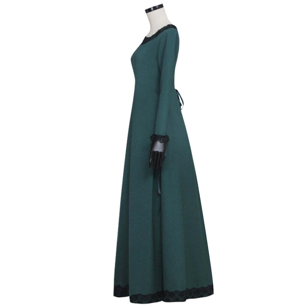 Authentic Medieval Irish Renaissance Dress - Dark Green Cosplay Costume-Astricos