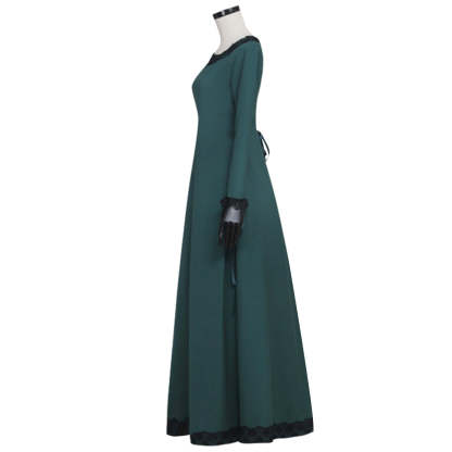 Authentic Medieval Irish Renaissance Dress - Dark Green Cosplay Costume-Astricos