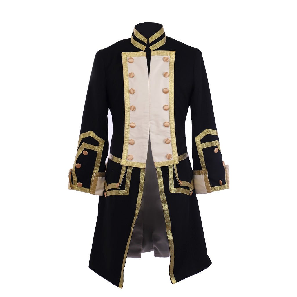 18th Century Colonial Military Uniform Costume - Men’s Black & Red Tailcoat Victorian Regency Outfit | Astricos-Astricos