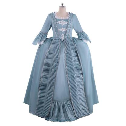 18th Century Marie Antoinette Rococo Dress - Lavish Azure Ball Gown with Elegant Lace-Astricos