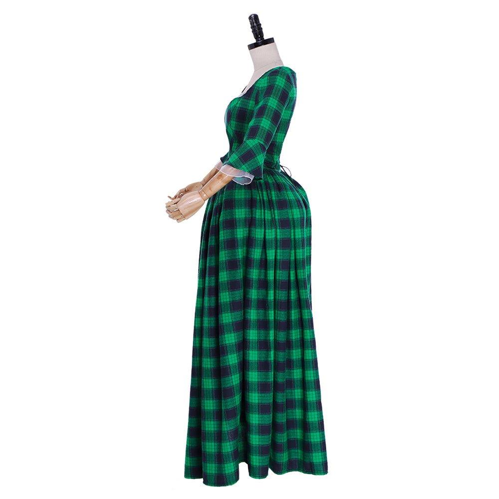18th Century Marie Antoinette Rococo Gown - Elegant Green and Black Check with Lace Trim-Astricos