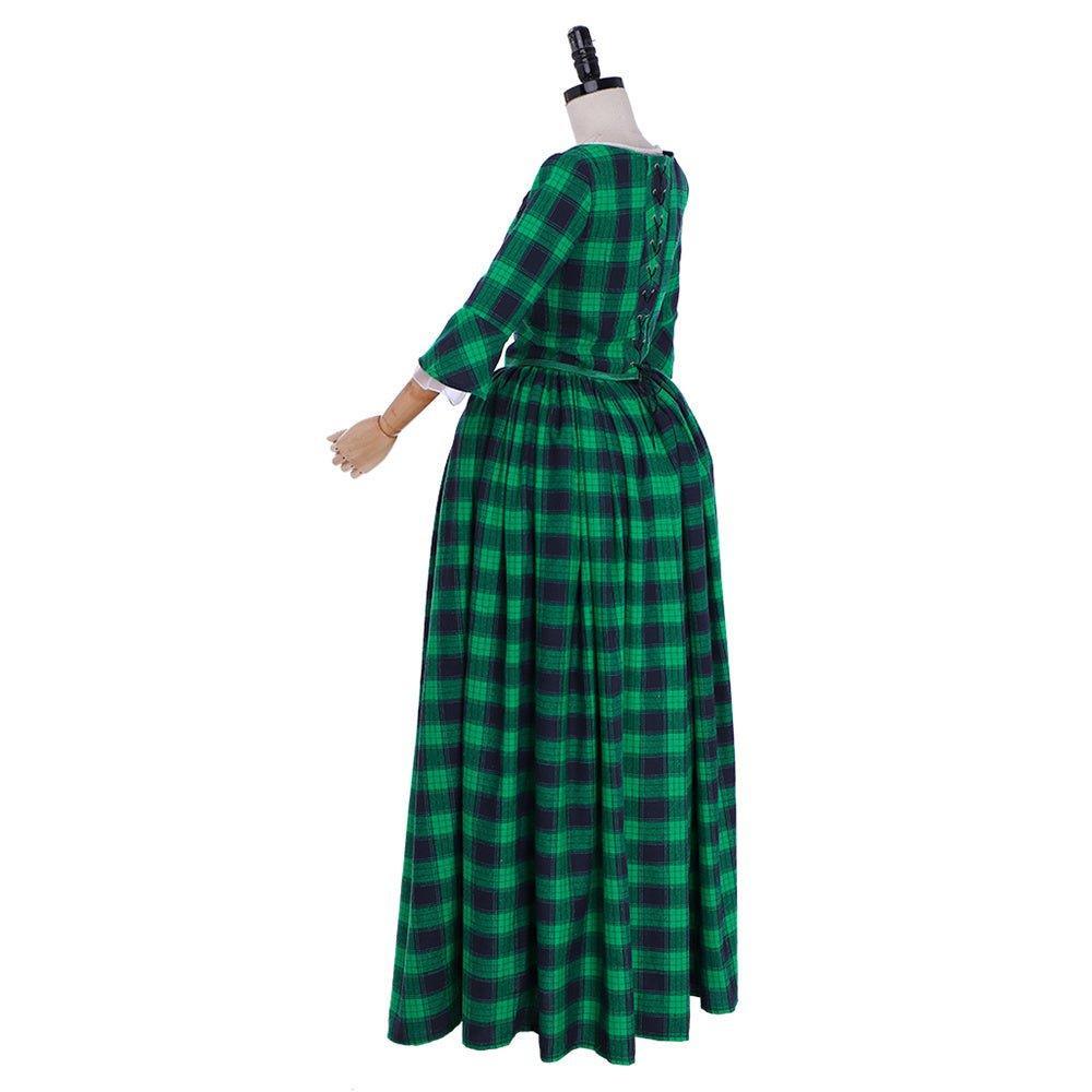 18th Century Marie Antoinette Rococo Gown - Elegant Green and Black Check with Lace Trim-Astricos