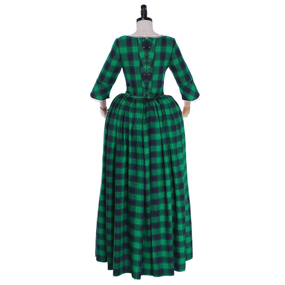 18th Century Marie Antoinette Rococo Gown - Elegant Green and Black Check with Lace Trim-Astricos