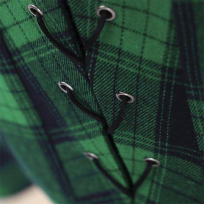 18th Century Marie Antoinette Rococo Gown - Elegant Green and Black Check with Lace Trim-Astricos