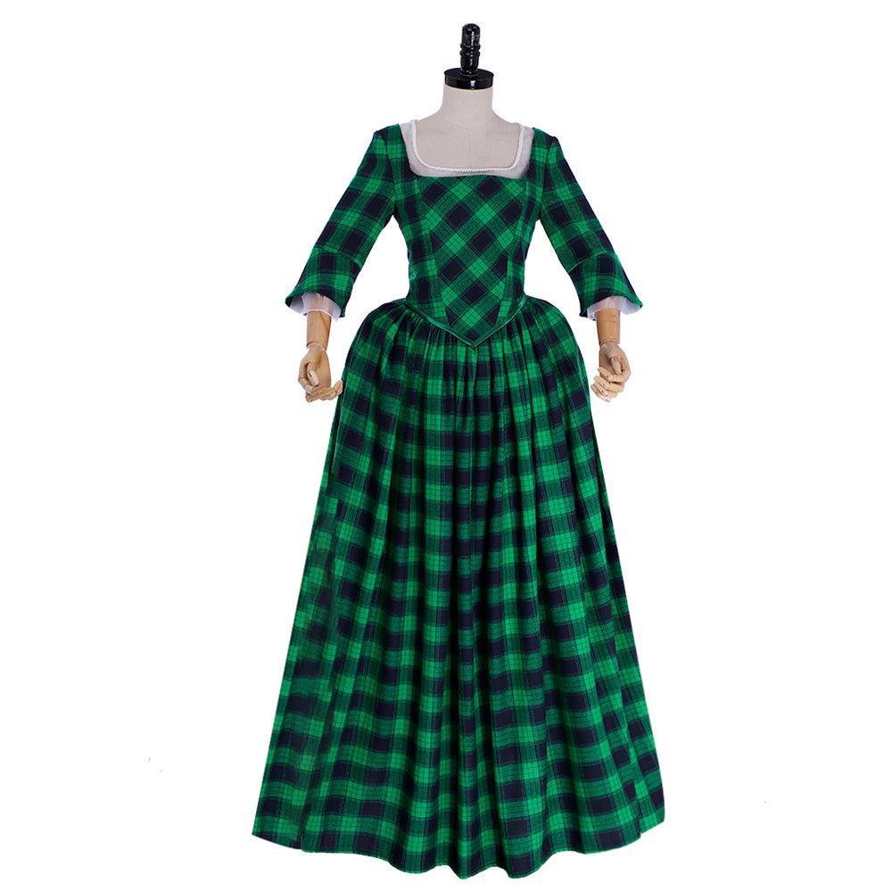 18th Century Marie Antoinette Rococo Gown - Elegant Green and Black Check with Lace Trim-Astricos