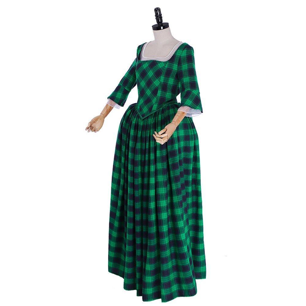 18th Century Marie Antoinette Rococo Gown - Elegant Green and Black Check with Lace Trim-Astricos
