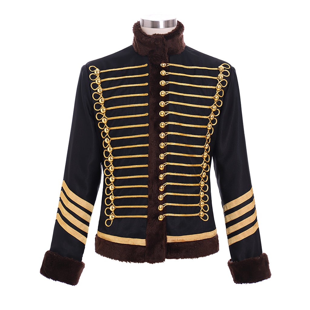 18th Century Men’s Medieval Tudor Coat - Black Gold Double-Breasted Warm Jacket | Astricos-Astricos
