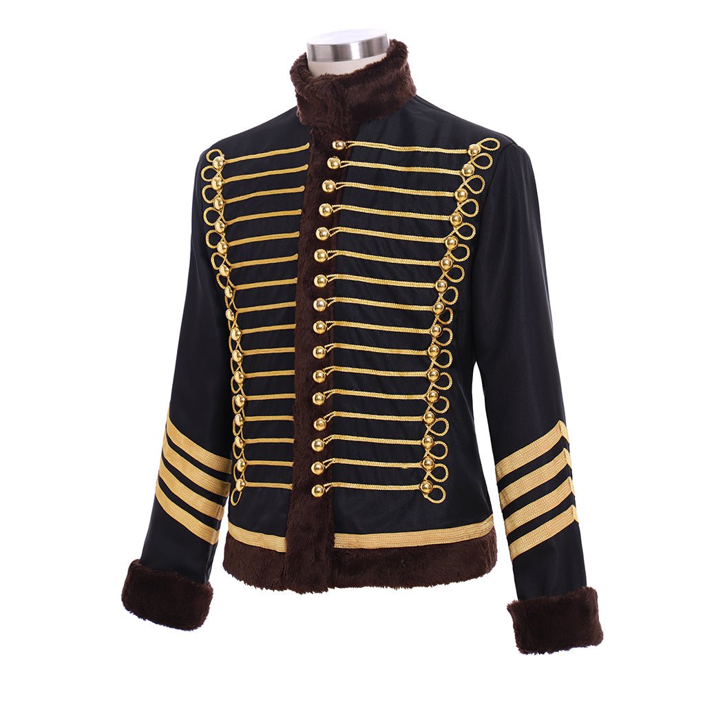 18th Century Men’s Medieval Tudor Coat - Black Gold Double-Breasted Warm Jacket | Astricos-Astricos