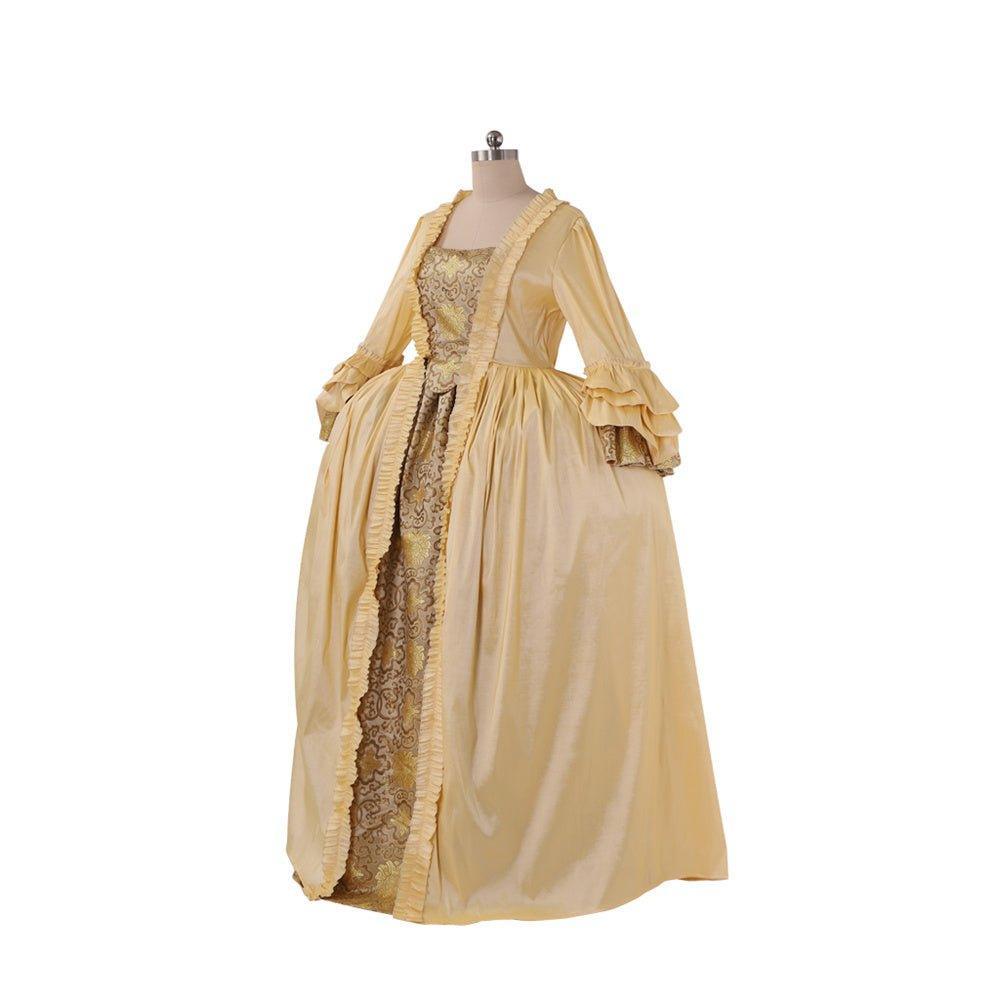 18th Century Rococo Apricot Deluxe Brocade Gown with Chest Floral - Vintage Elegance-Astricos