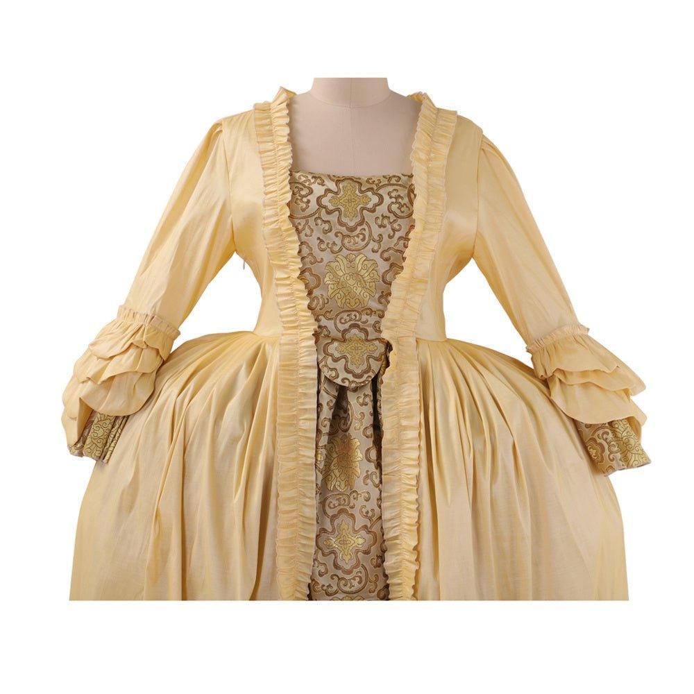 18th Century Rococo Apricot Deluxe Brocade Gown with Chest Floral - Vintage Elegance-Astricos