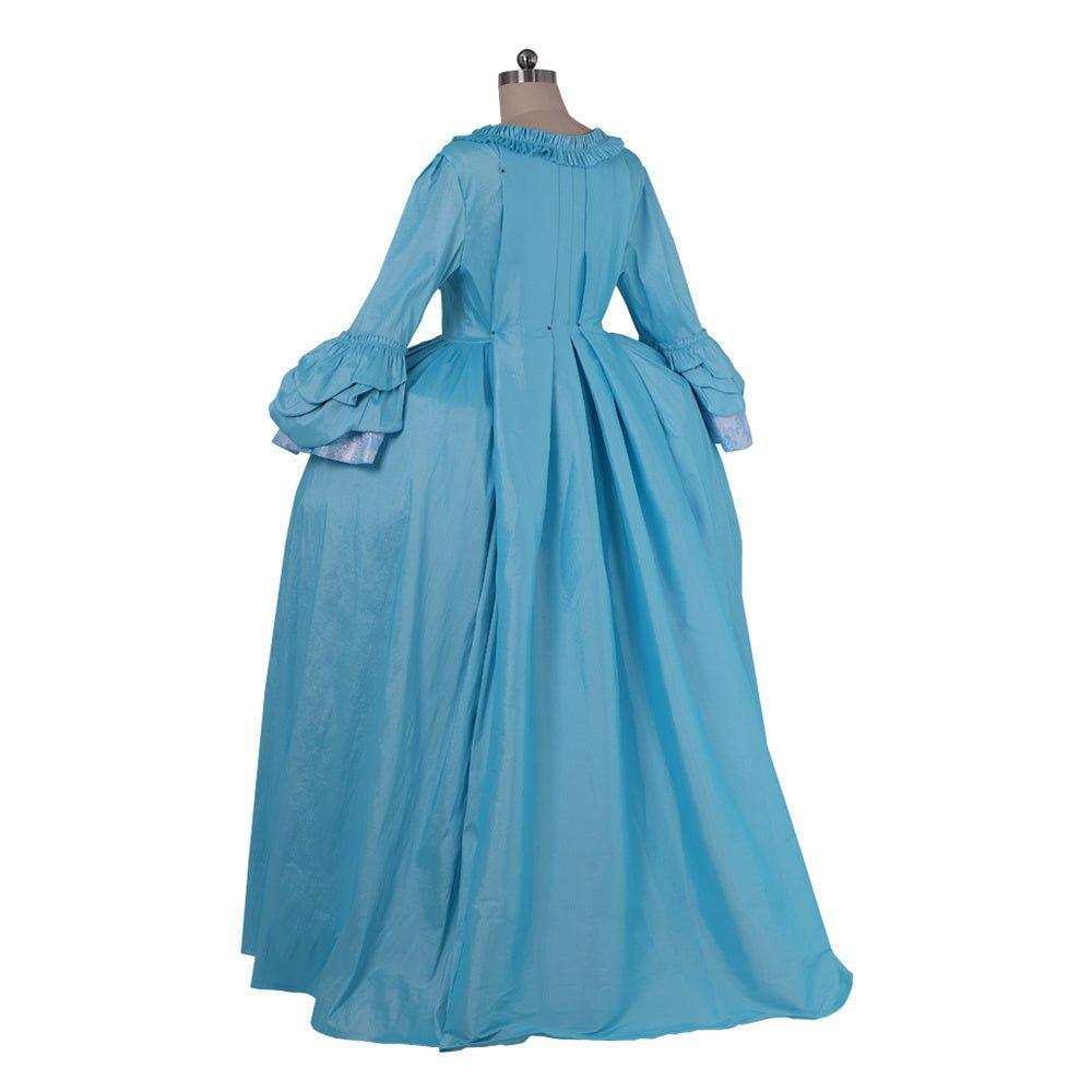 Exquisite 18th Century Rococo Azure Gown - Embroidered Brocade Dress with Elegant Lace-Astricos