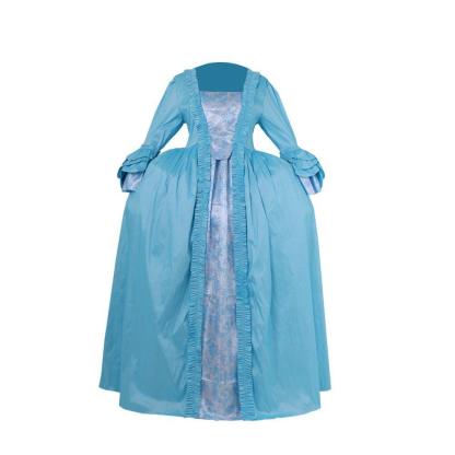 Exquisite 18th Century Rococo Azure Gown - Embroidered Brocade Dress with Elegant Lace-Astricos