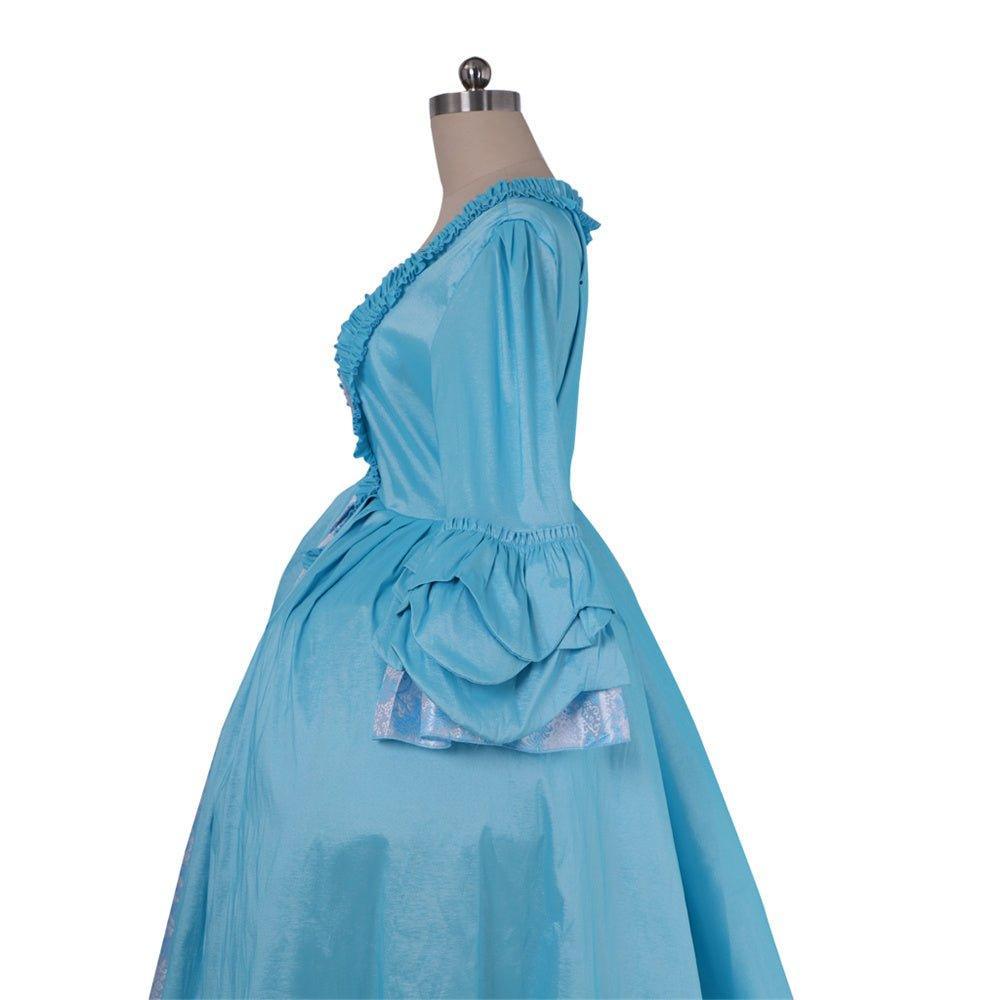 Exquisite 18th Century Rococo Azure Gown - Embroidered Brocade Dress with Elegant Lace-Astricos