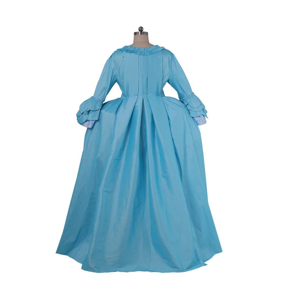 Exquisite 18th Century Rococo Azure Gown - Embroidered Brocade Dress with Elegant Lace-Astricos
