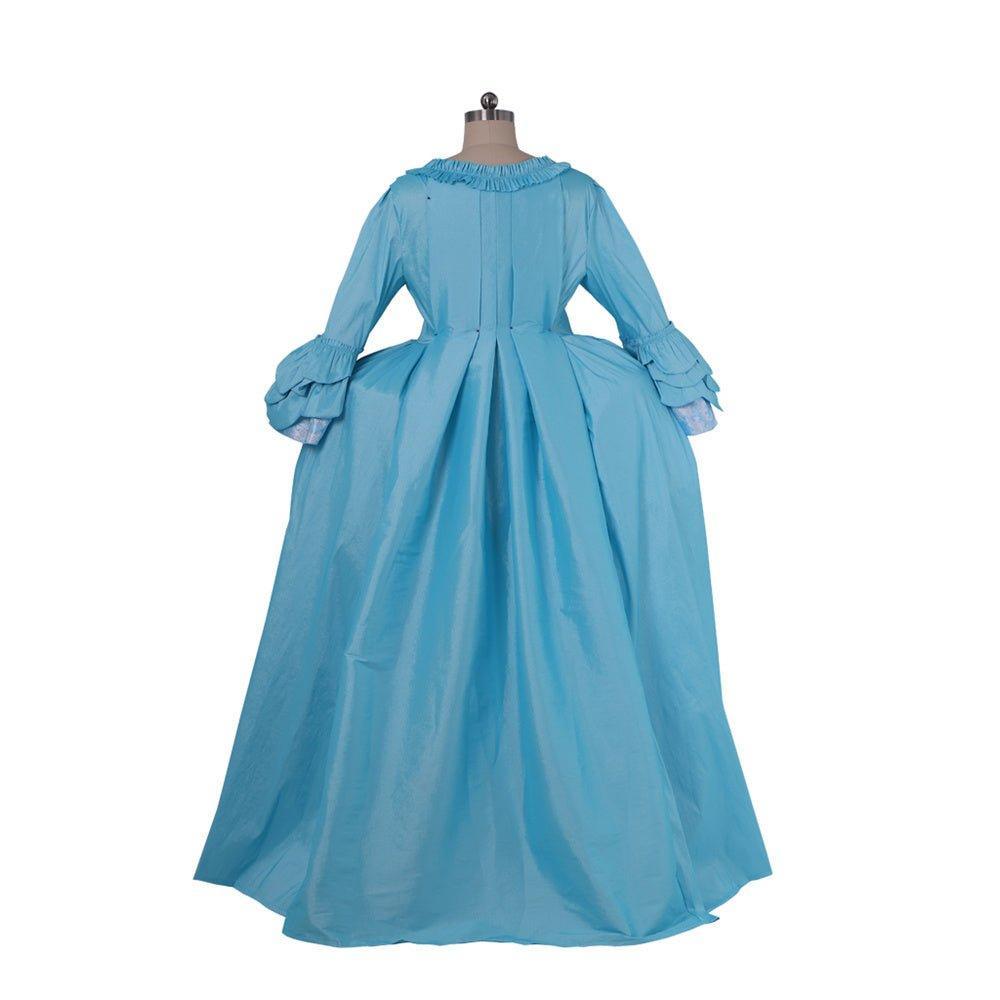 Exquisite 18th Century Rococo Azure Gown - Embroidered Brocade Dress with Elegant Lace-Astricos