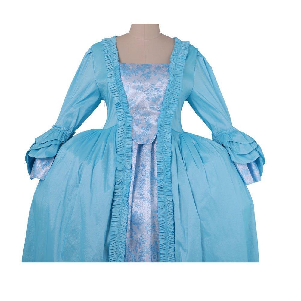 Exquisite 18th Century Rococo Azure Gown - Embroidered Brocade Dress with Elegant Lace-Astricos
