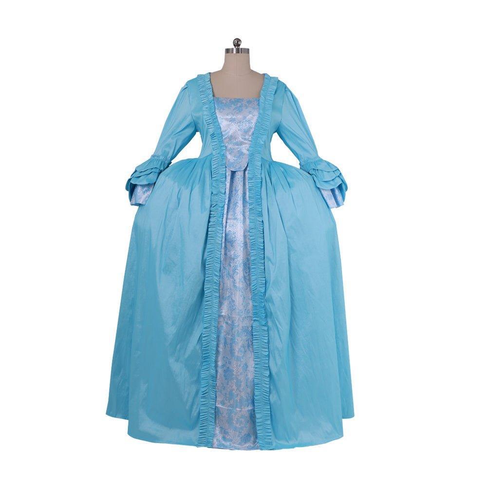 Exquisite 18th Century Rococo Azure Gown - Embroidered Brocade Dress with Elegant Lace-Astricos