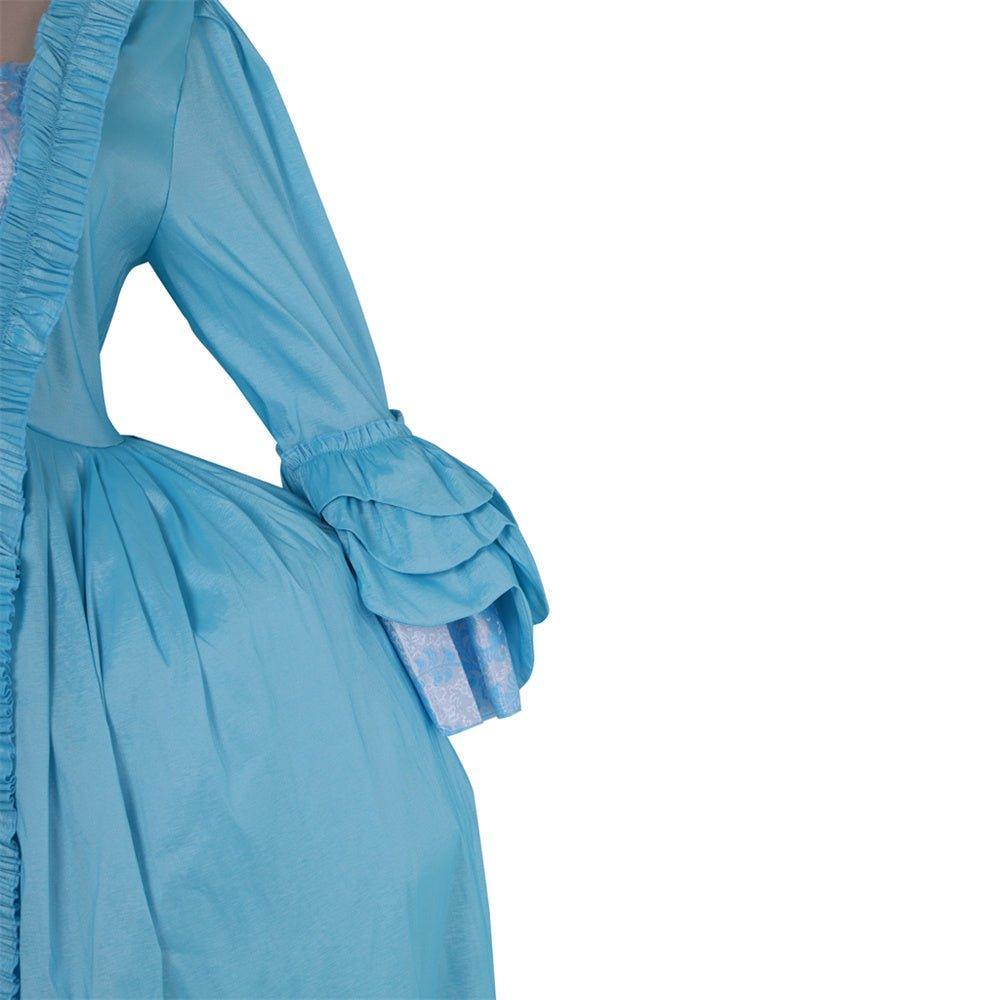 Exquisite 18th Century Rococo Azure Gown - Embroidered Brocade Dress with Elegant Lace-Astricos