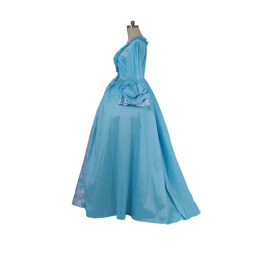 Exquisite 18th Century Rococo Azure Gown - Embroidered Brocade Dress with Elegant Lace-Astricos