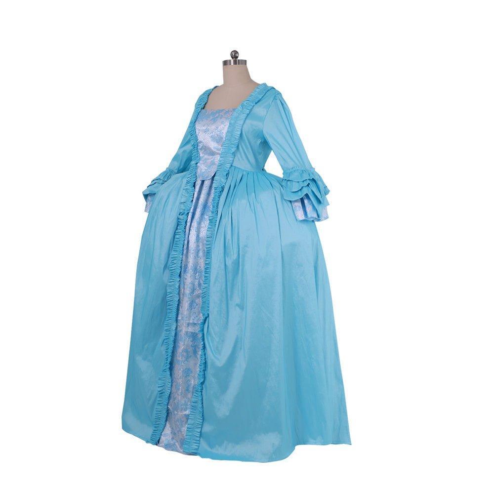 Exquisite 18th Century Rococo Azure Gown - Embroidered Brocade Dress with Elegant Lace-Astricos