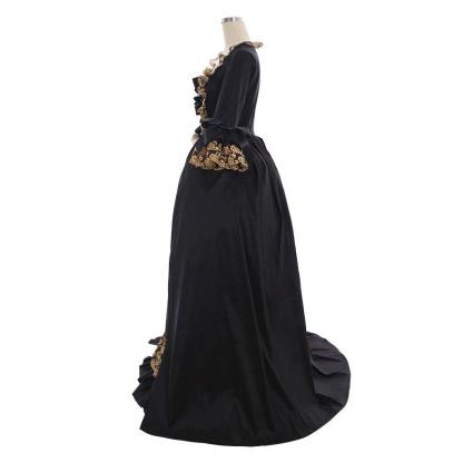 18th Century Rococo Black Dress - Luxurious Golden Lace Cosplay Costume-Astricos