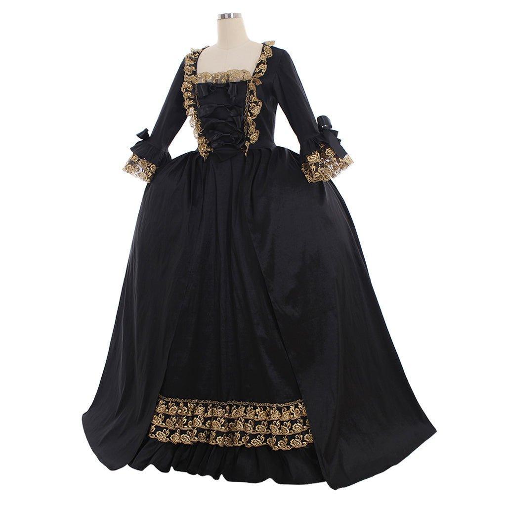 18th Century Rococo Black Dress - Luxurious Golden Lace Cosplay Costume-Astricos