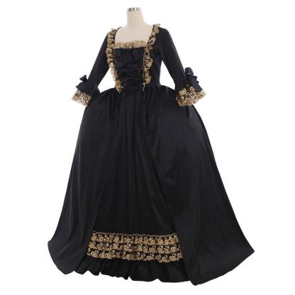 18th Century Rococo Black Dress - Luxurious Golden Lace Cosplay Costume-Astricos