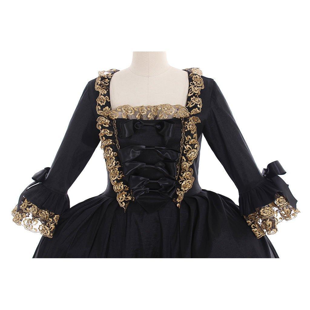 18th Century Rococo Black Dress - Luxurious Golden Lace Cosplay Costume-Astricos