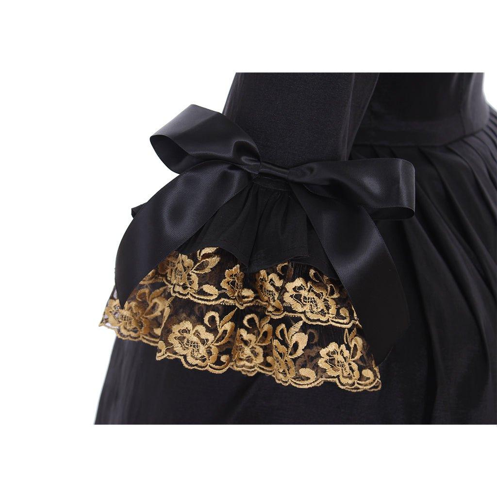 18th Century Rococo Black Dress - Luxurious Golden Lace Cosplay Costume-Astricos