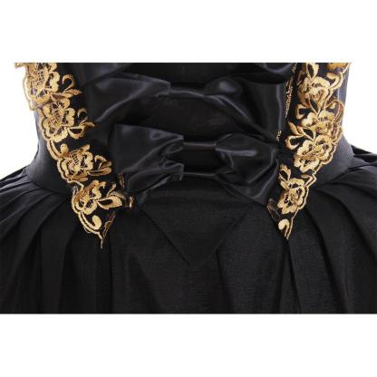 18th Century Rococo Black Dress - Luxurious Golden Lace Cosplay Costume-Astricos