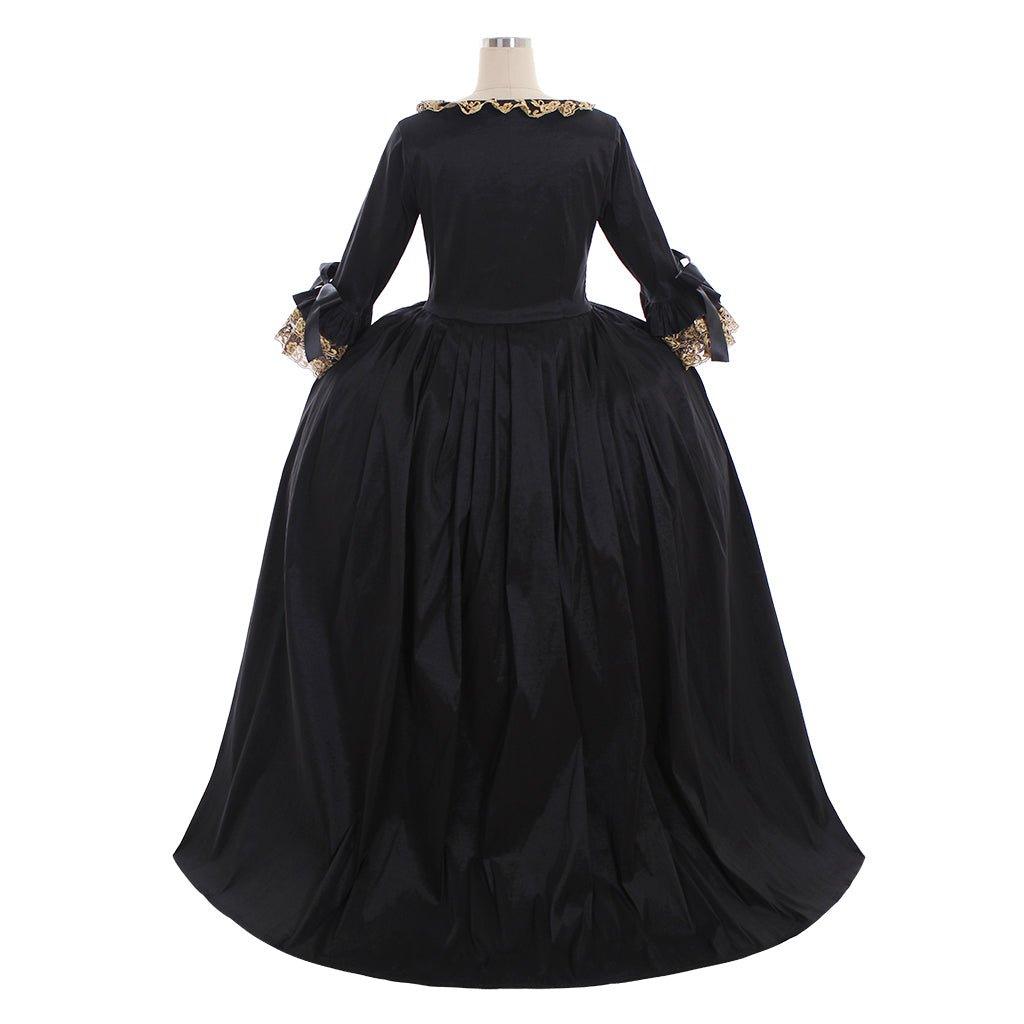 18th Century Rococo Black Dress - Luxurious Golden Lace Cosplay Costume-Astricos
