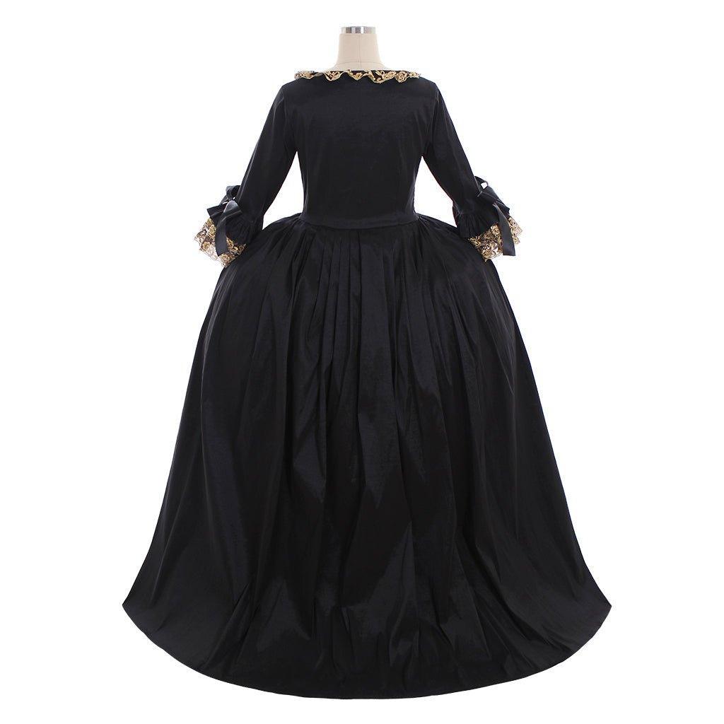 18th Century Rococo Black Dress - Luxurious Golden Lace Cosplay Costume-Astricos