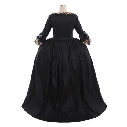 18th Century Rococo Black Dress - Luxurious Golden Lace Cosplay Costume-Astricos