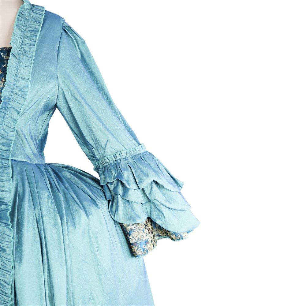 Exquisite 18th Century Rococo Blue Gown - Deluxe Deep Blue Brocade with Embroidery & Lace-Astricos