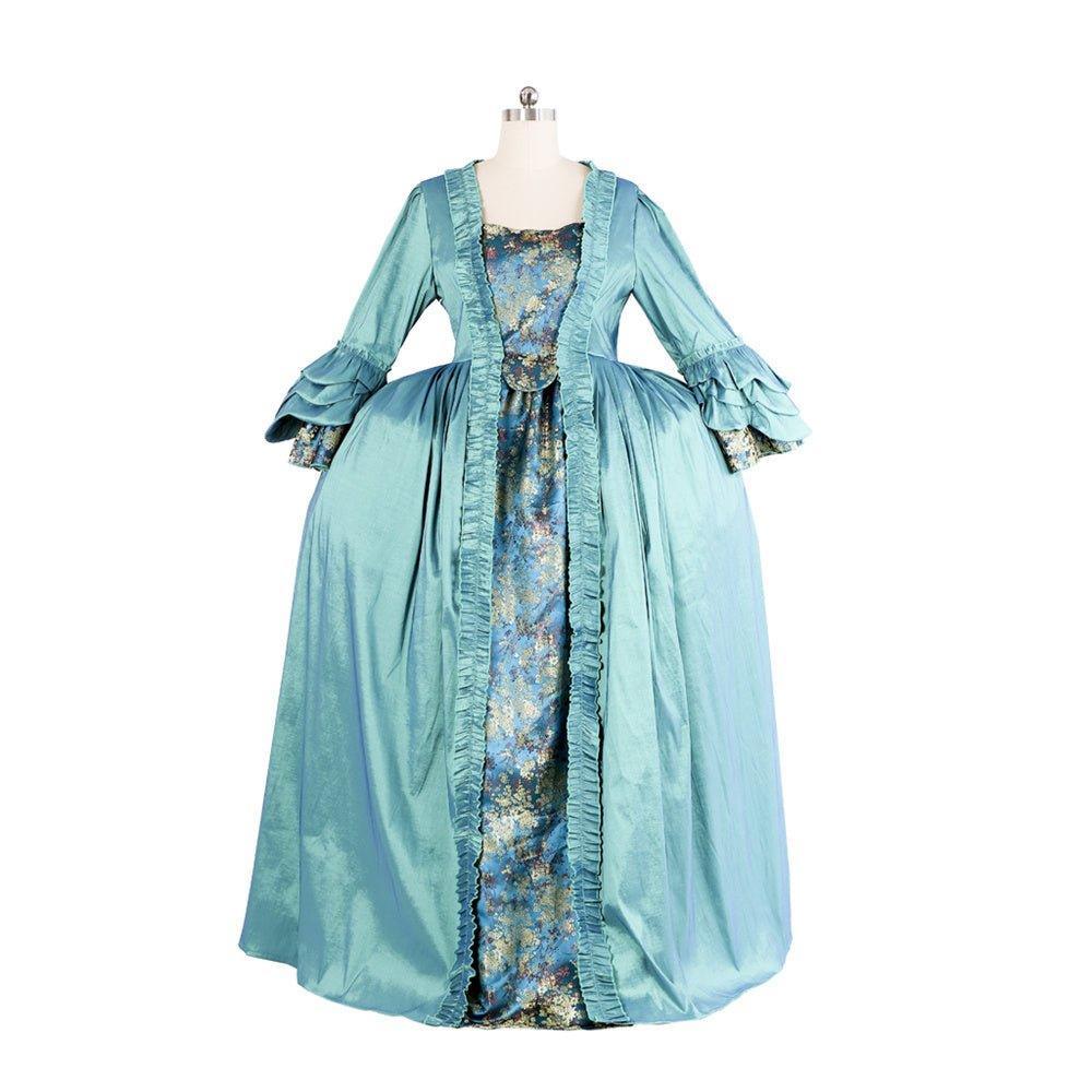 Exquisite 18th Century Rococo Blue Gown - Deluxe Deep Blue Brocade with Embroidery & Lace-Astricos