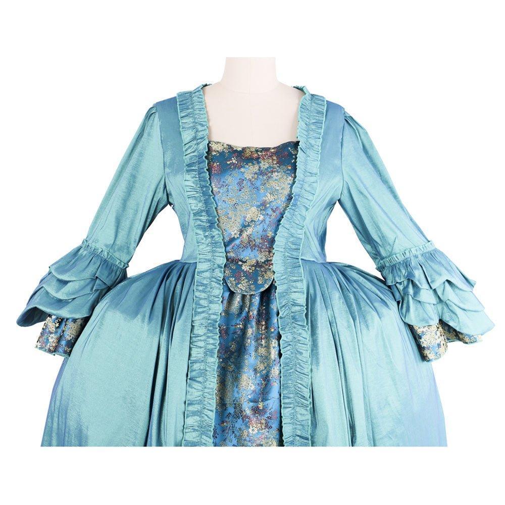Exquisite 18th Century Rococo Blue Gown - Deluxe Deep Blue Brocade with Embroidery & Lace-Astricos